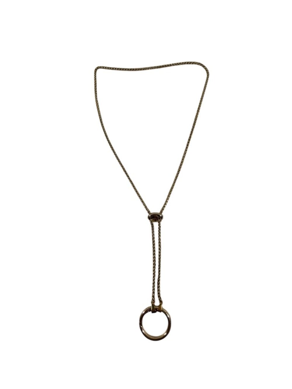 Gold Tone Charm Holder Lariat Necklace Opening Circle Pendant Adjustable - Picture 3 of 8